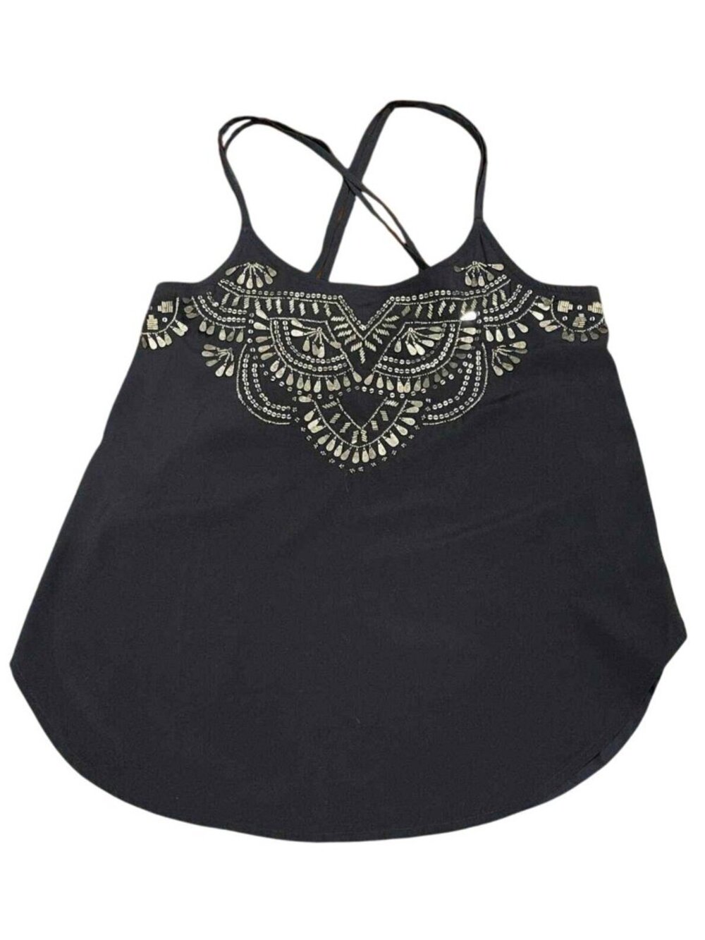 Womens Spaghetti Strap Tank Top Women Sz XS Abercrombie & Fitch Navy Beaded Boho - Picture 12 of 16